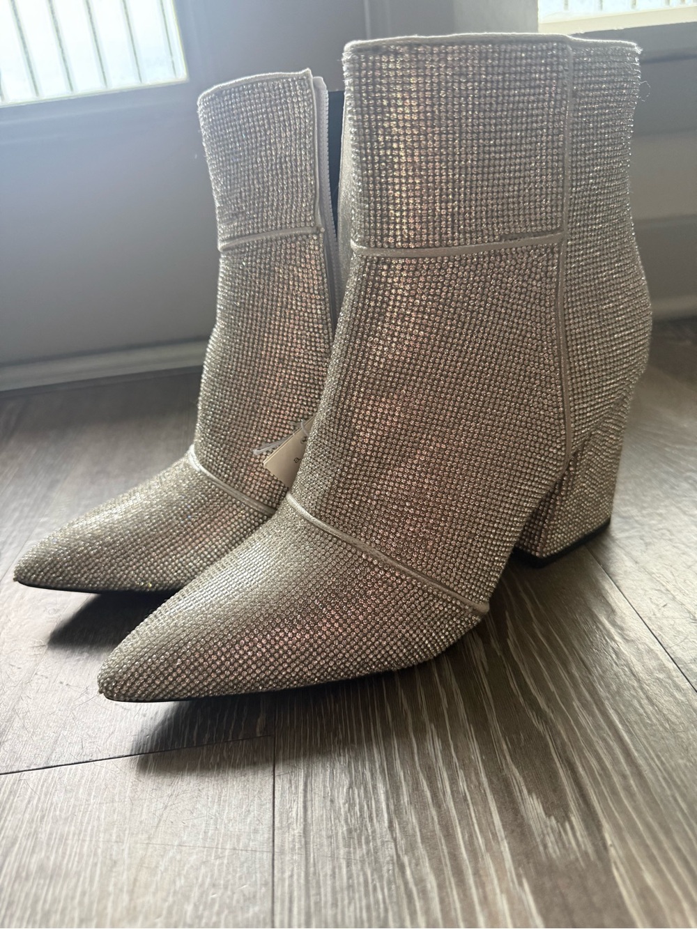Sparkling Silver Pointed-Toe Ankle Boots/Booties NWT